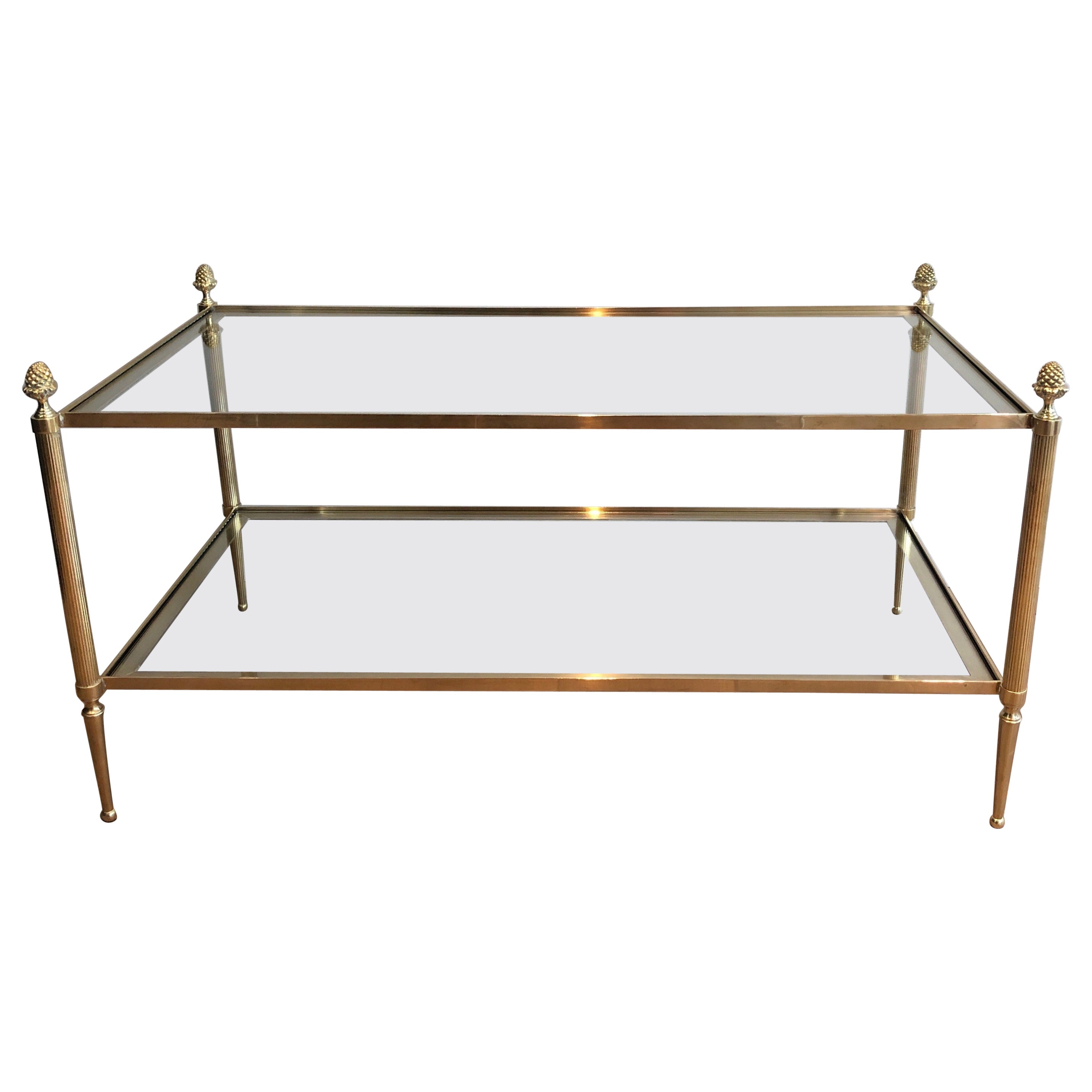 Neoclassical Style Maison Baguès Two Tiers Brass Coffee Table. Circa 1940 For Sale