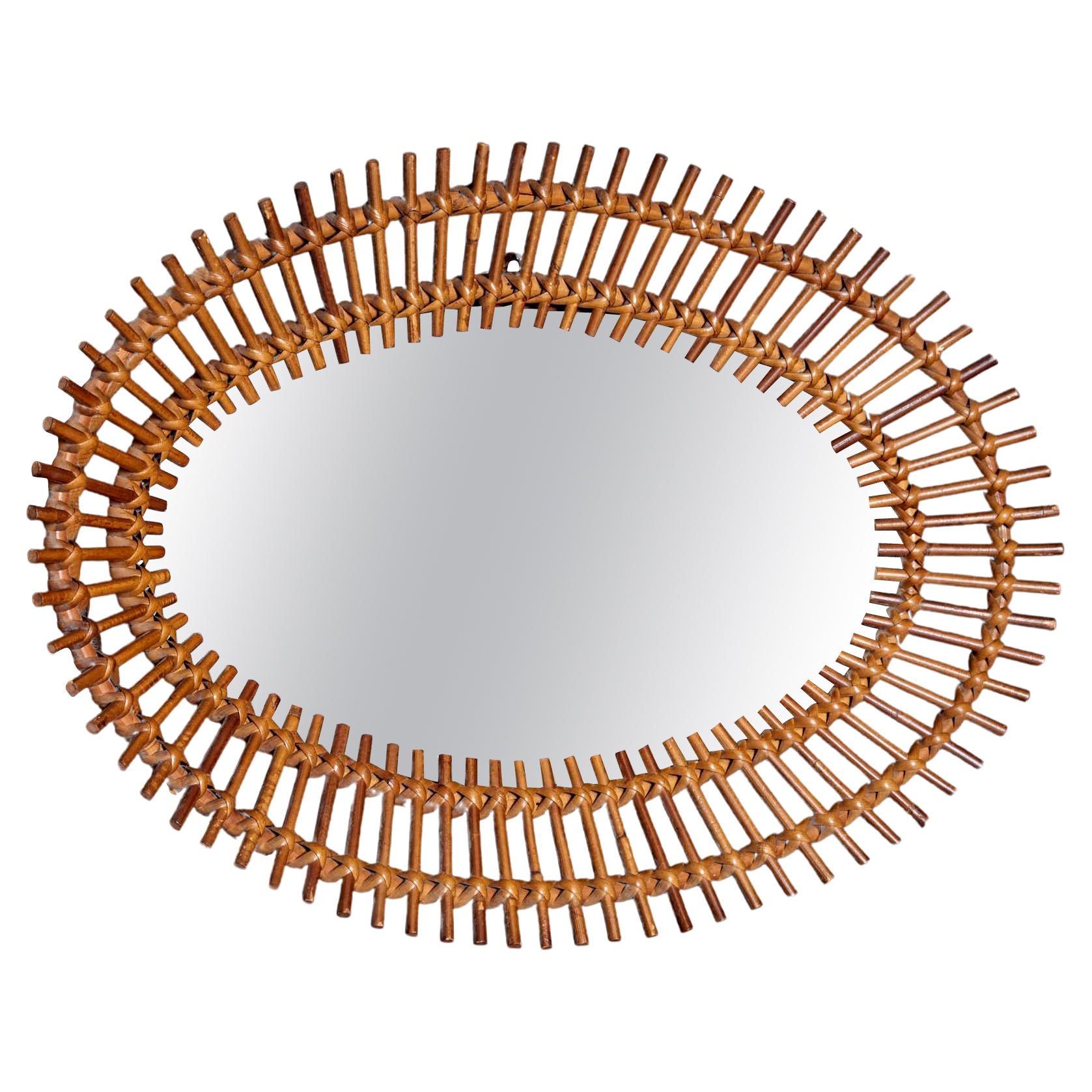 Oval Bamboo Mirror by Bonacina, Italy - 1960s  For Sale