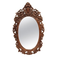 English Carved Oak Oval Mirror