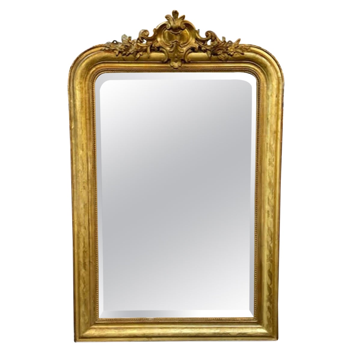 19th Century French Louis Philippe Giltwood Mirror with Crest For Sale