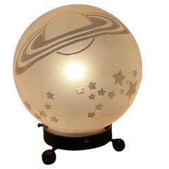 1920s French Art Deco Pink Planet Saturn Shooting Stars Table Lamp Signed Sprat