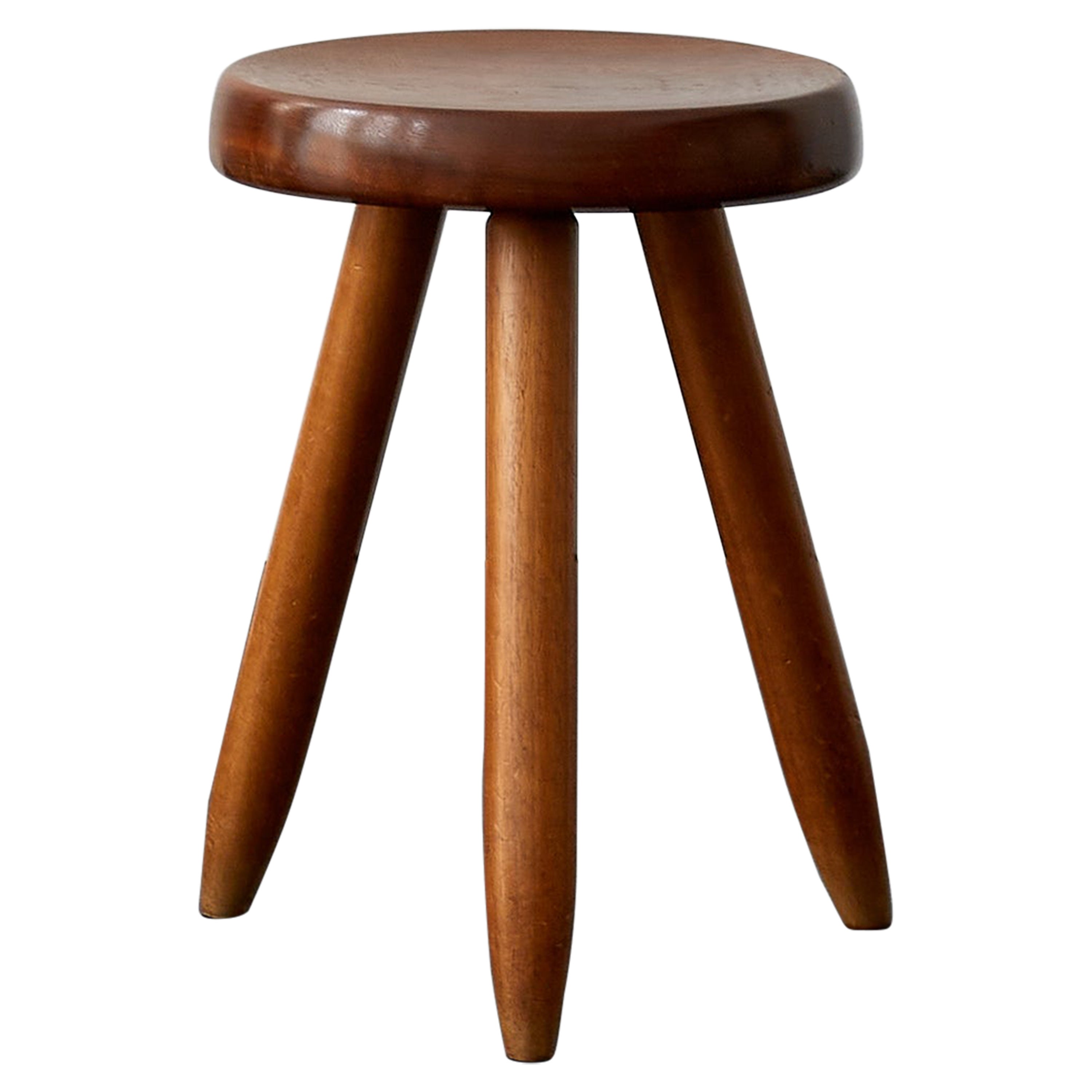 Charlotte Perriand High Berger Stool in Mahogany, From Home of Claude Parent For Sale