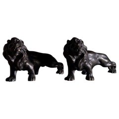 Rare Pair of bronze statues of French Lions, 1800s