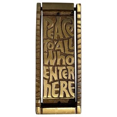 Antique Mid Century Bronze Door Knocker "Peace To All Who Enter Here", 1960's