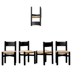 Ensemble de six chaises noires Charlotte Perriand Meribel, originales des années 1960