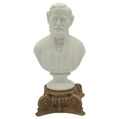 Antique Parian Bust of Confederate General Robert E. Lee on Carved Neoclassical Base