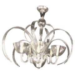 Vintage 1940’s Murano Clear Glass Chandelier with 5 Lights