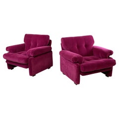 Italian mid-century Purple velvet Armchairs Coronado by Scarpa for B&B, 1970s