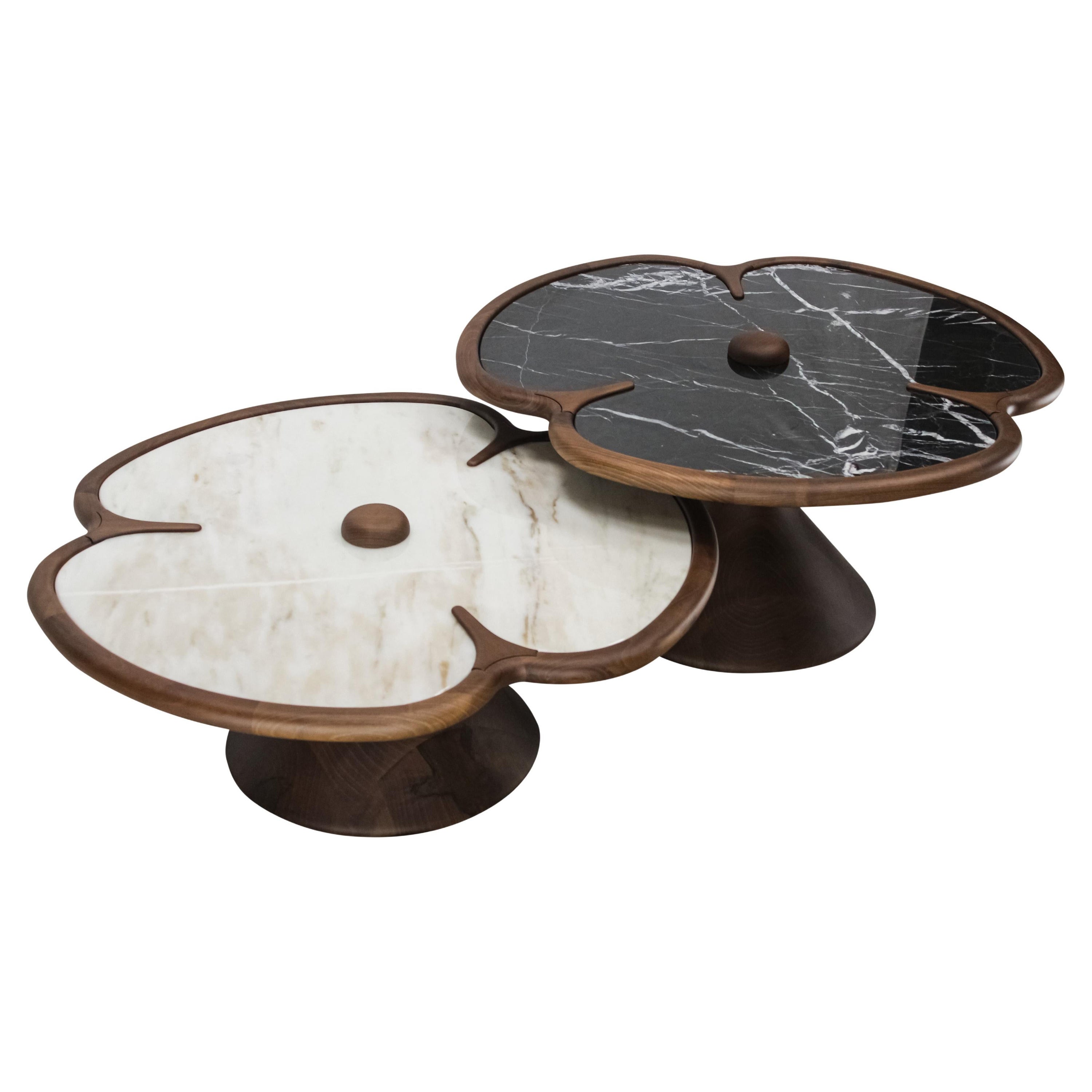 Tavolino da caffè Wonatti Tallaght, tavolino da caffè in legno di noce, tavolino da caffè in marmo
