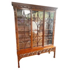 Monumental Baker ‘Stately Homes’ Chippendale Carved Mahogany Bookcase Cabinet