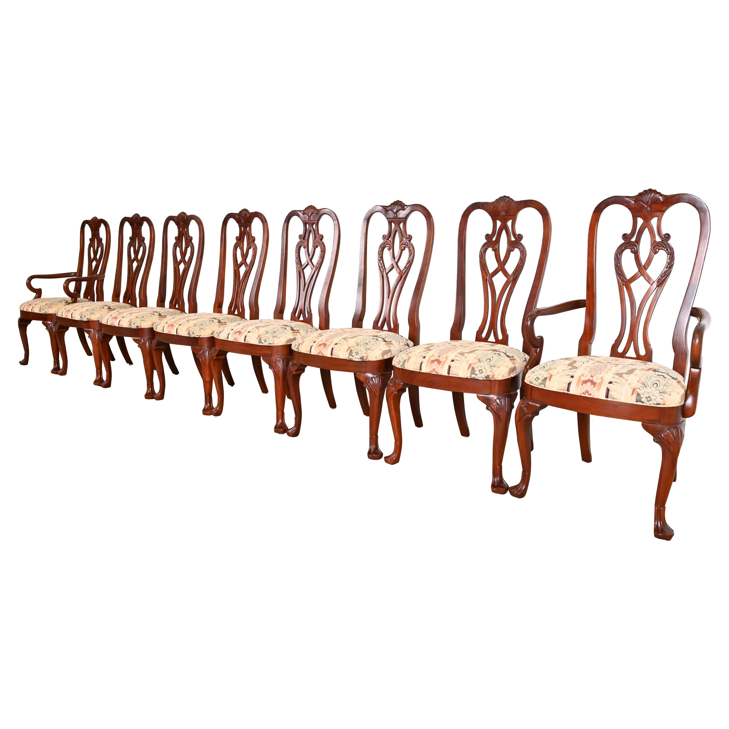 Georgian Carved Mahogany Dining Chairs, Set of Eight