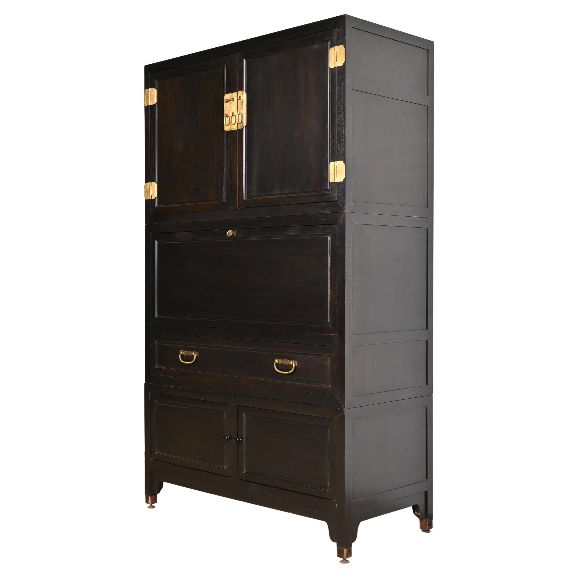 Michael Taylor for Baker Far East Ebonized Cabinet With Secretary Desk, 1960s For Sale