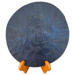 Retro Black Color Carved Wood Platter.