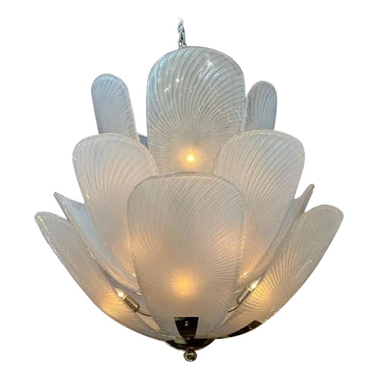 Large Modern Murano Tulip Glass and Brass Chandelier