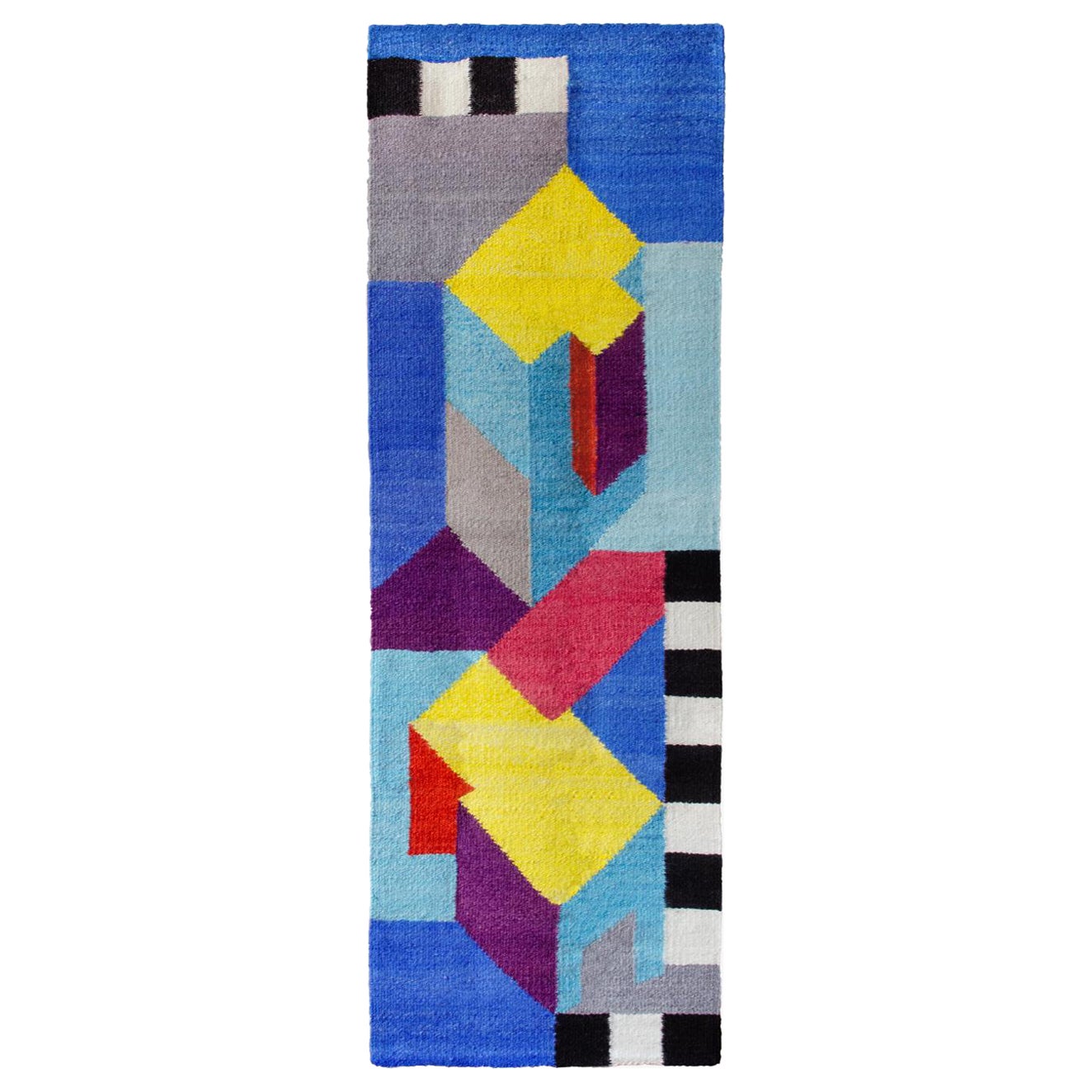Hand-woven wool rug "Flattened City A" by Maria Sanchez For Sale