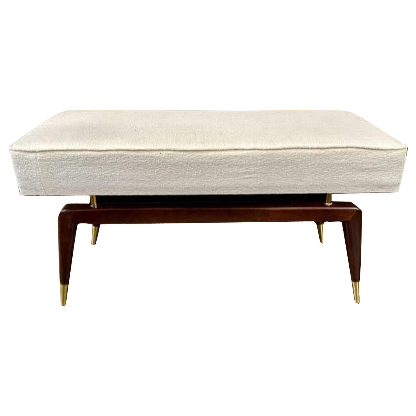 Italian MCM Style Mahogany and Brass Upholstered Bench For Sale