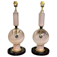 Pair of Modern Pink and Black Murano Glass Lamps