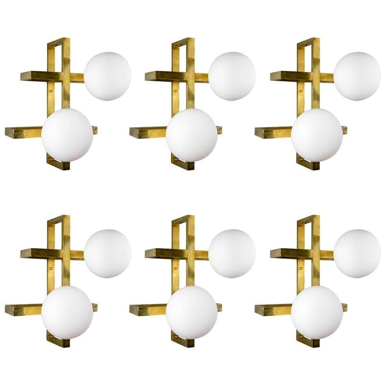 Glustin Luminaires Creation Rectangular Wall Sconces with Globes For Sale
