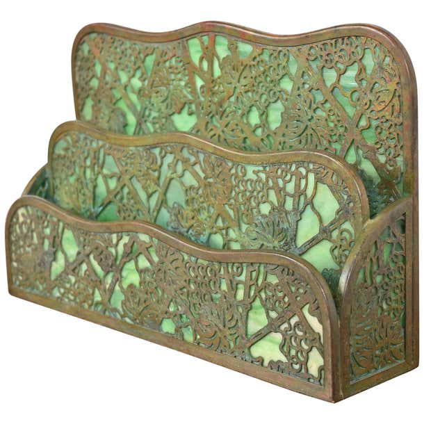 Tiffany Studios New York Grapevine Bronze and Slag Glass Letter Rack ...