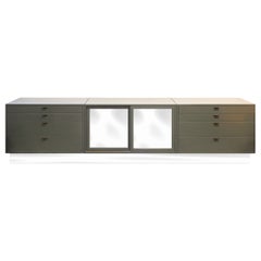 Harvery Probber Post Modern 3pc Lacquered Credenza with Custom Mirrored Base