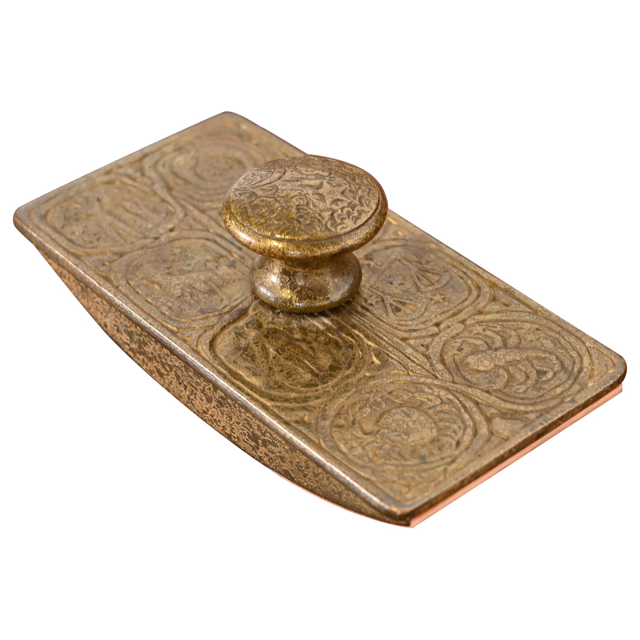 Tiffany Studios New York Zodiac Bronze Doré Rocker Blotter en vente