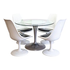 Chromecraft Mid Century Modern Dinette Set 4 Swivel Chairs & Glass Table