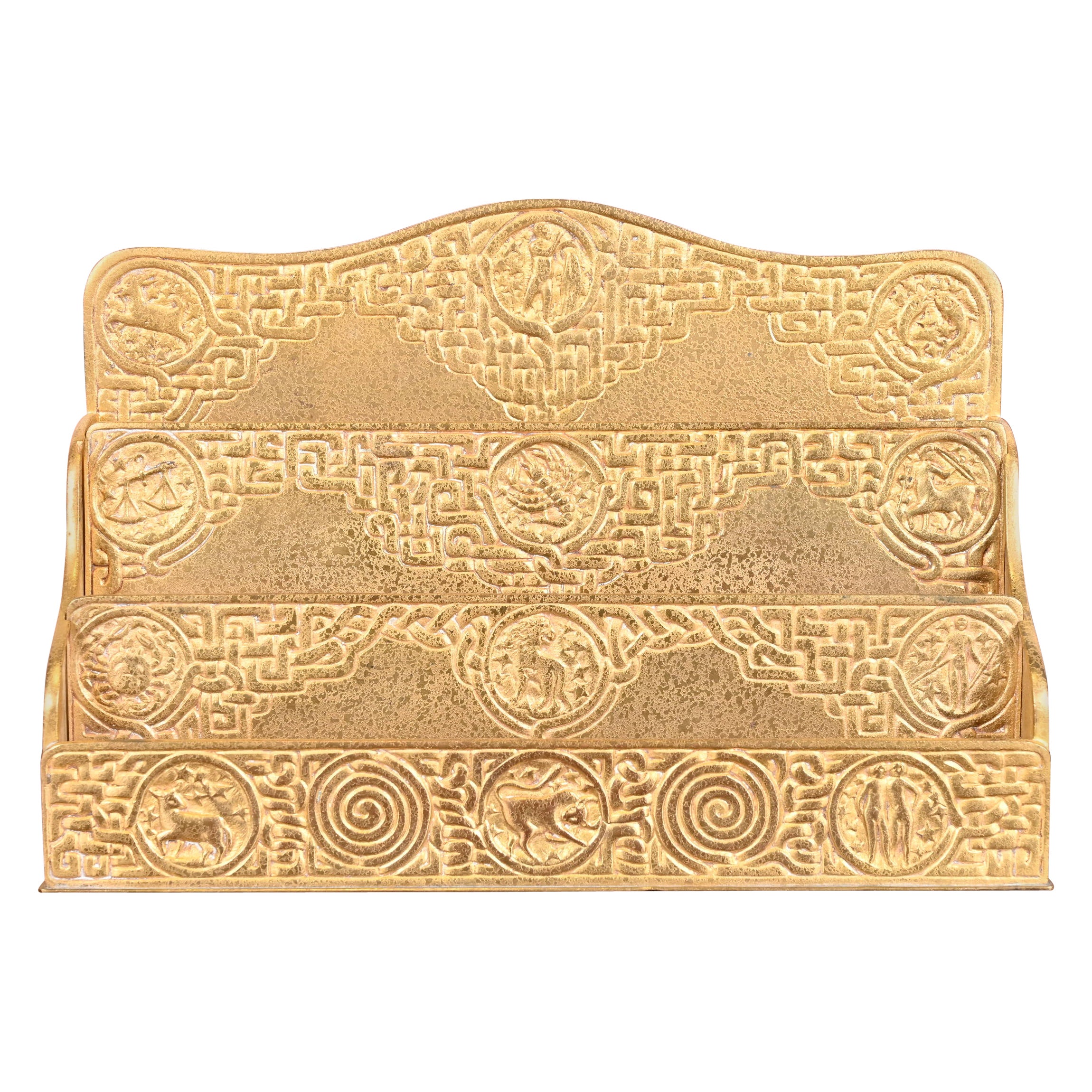 Tiffany Studios New York Zodiac Bronze Doré Letter Rack For Sale at 1stDibs