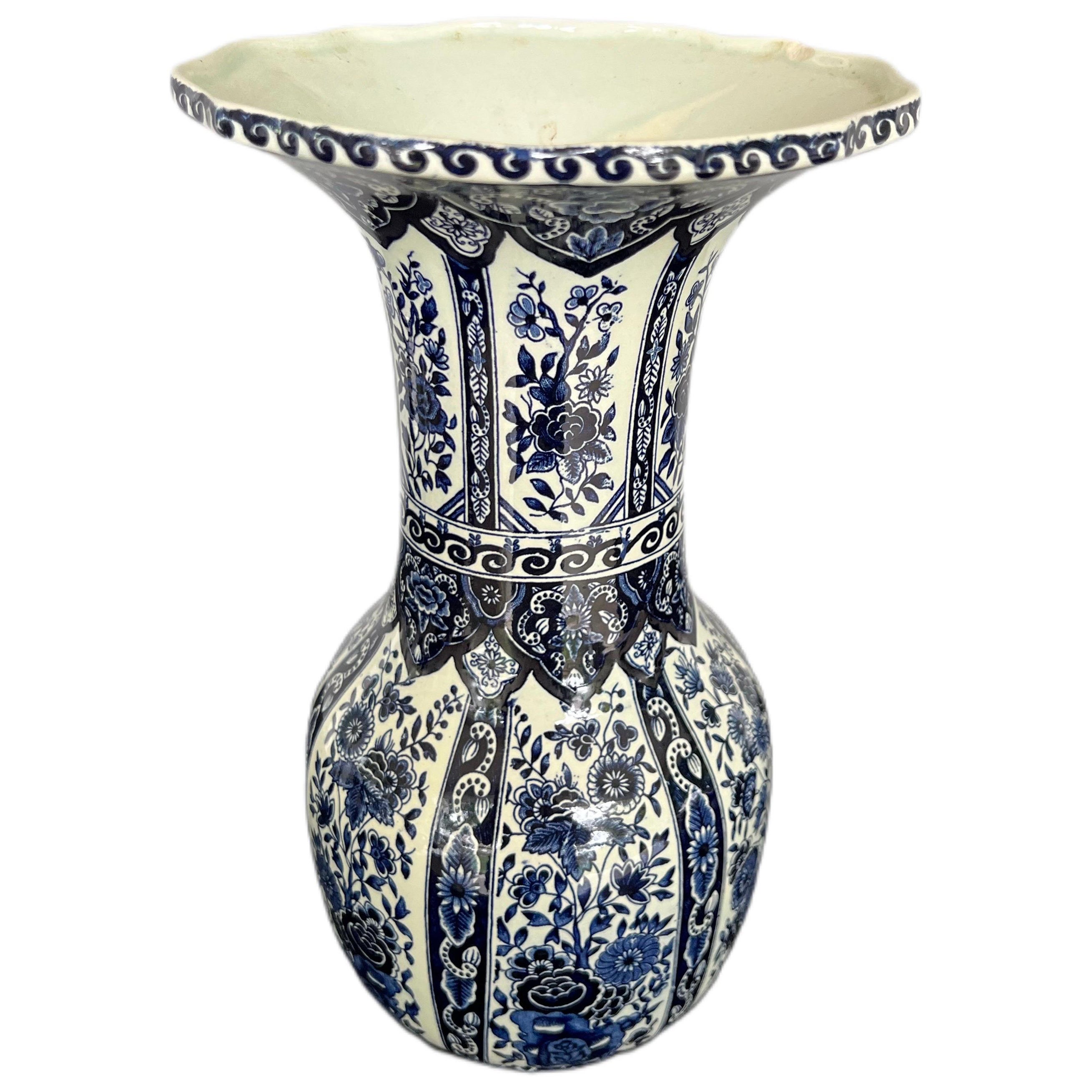 Vintage Belgium Delft Blue & White Vase by Boch for Royal Sphinx Holland For Sale