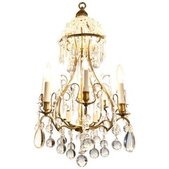 Vintage French Gold Bronze and Baccarat Crystal Chandelier, Circa 1900's