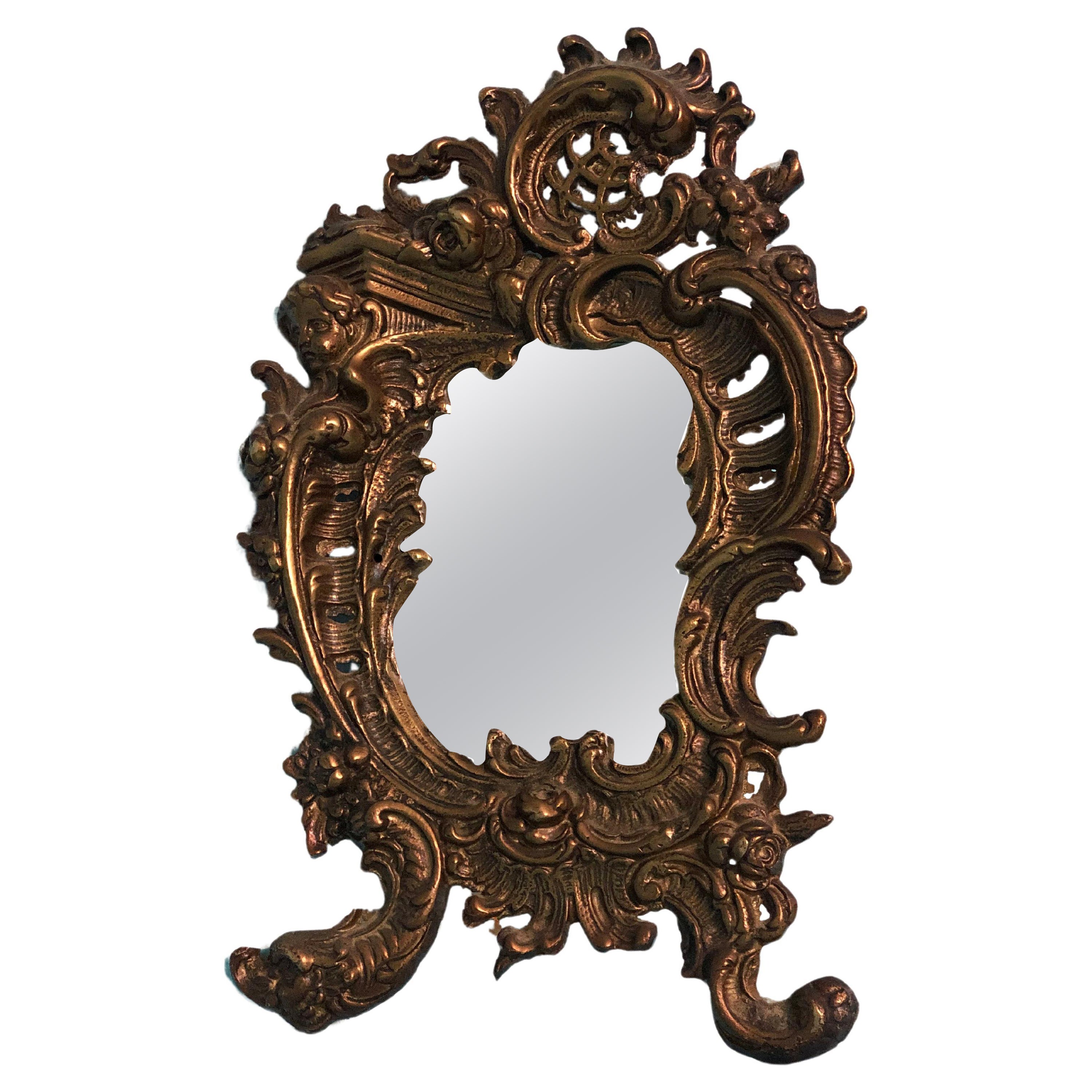 Antique Rococo Table Mirror Cherub Head France Late 19th Century For Sale