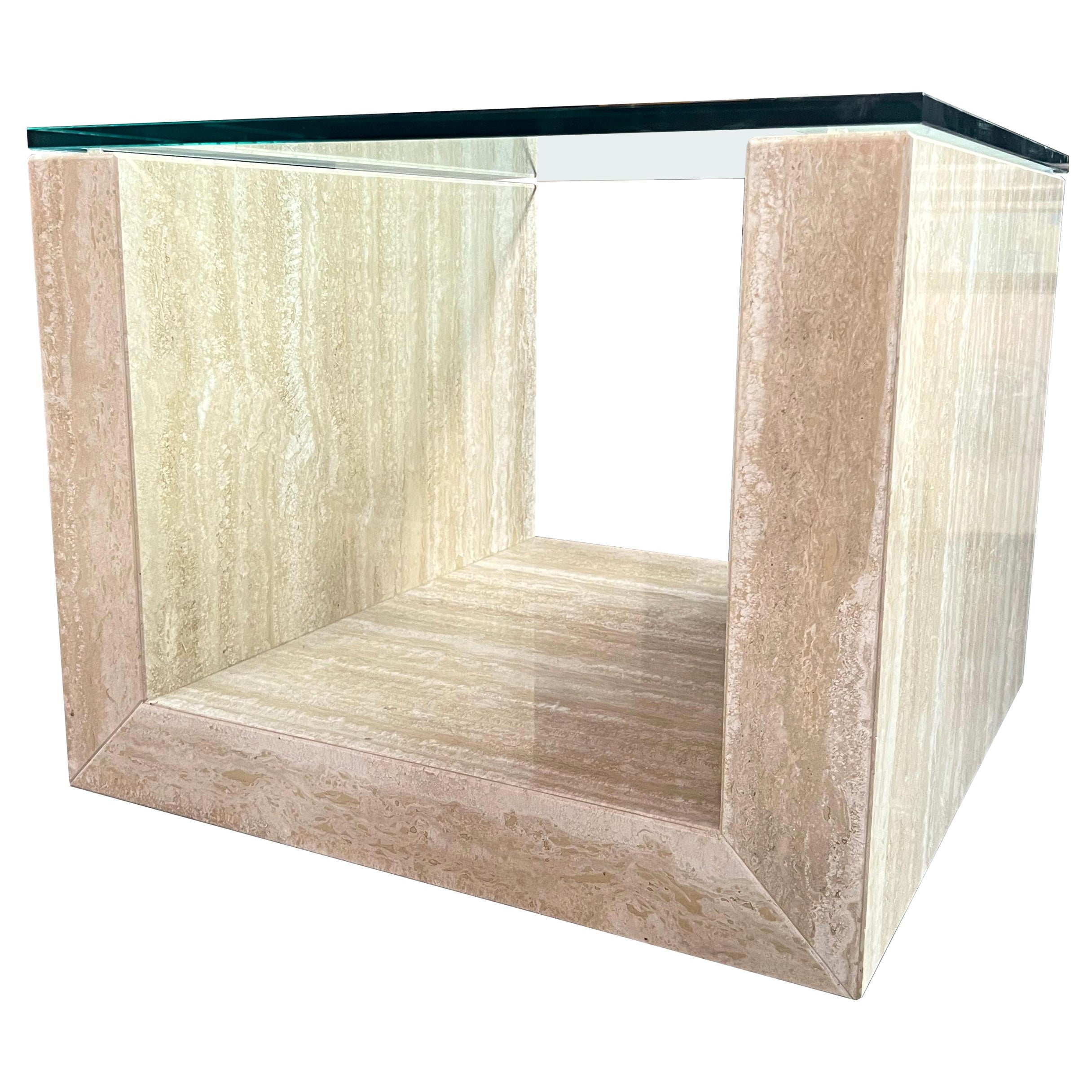 Travertine Marble AMIA Auxiliary Side Table Contemporary Design Meddel in Stock For Sale
