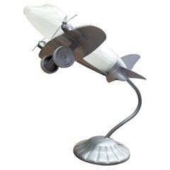 Art Deco Airplane Frosted Glass Table Lamp