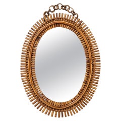 Vintage Italian 1950's Oval Bamboo Mirror with Chain