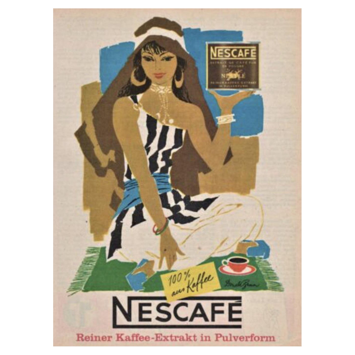 Affiche vintage originale Nescafe - 100 % café, 1963 en vente