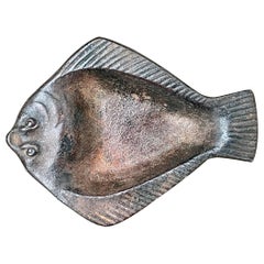 Pre-War Japanese Iron Fish Dish Antique Flounder