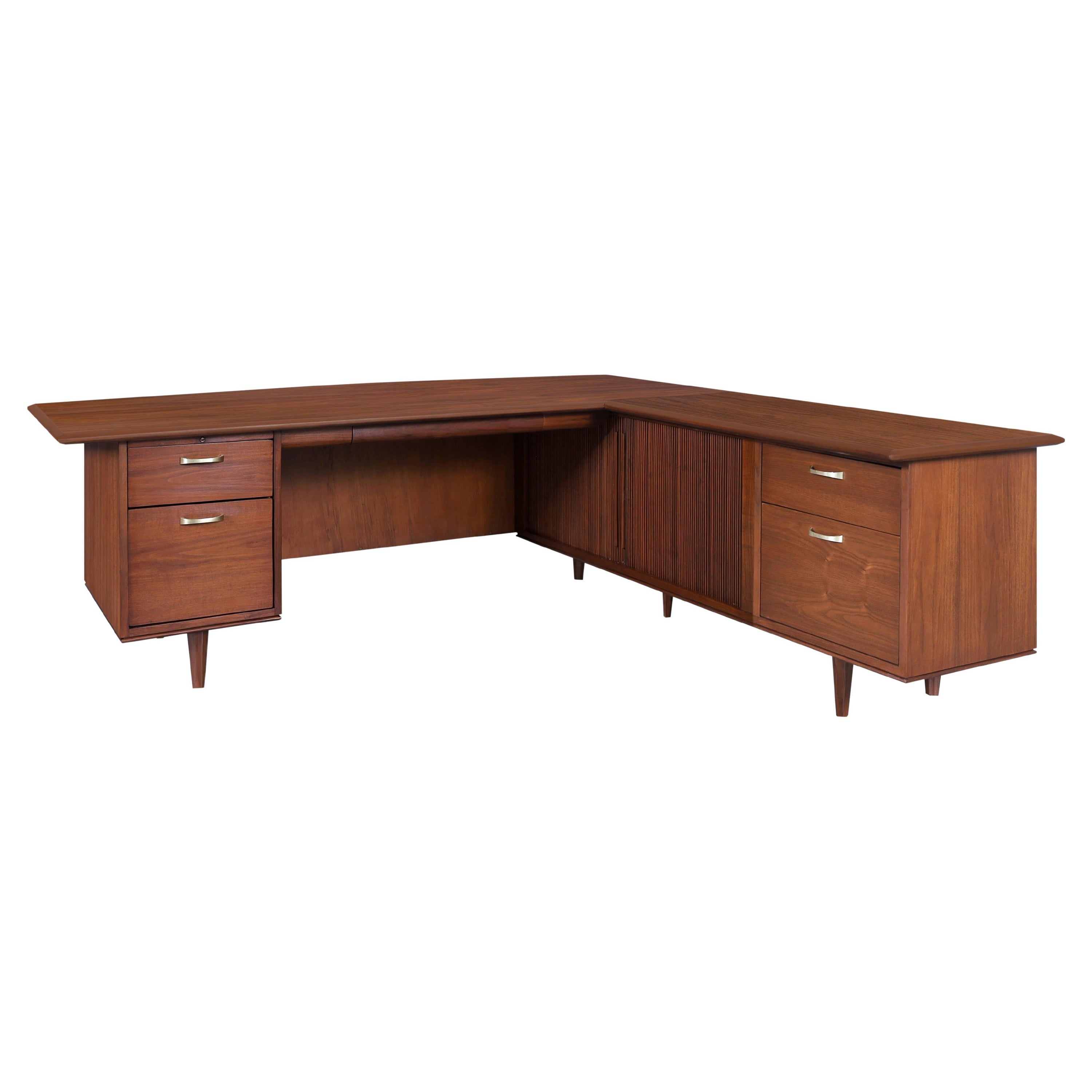 Monumental L-Shaped Walnut Desk by Monteverdi Young For Sale