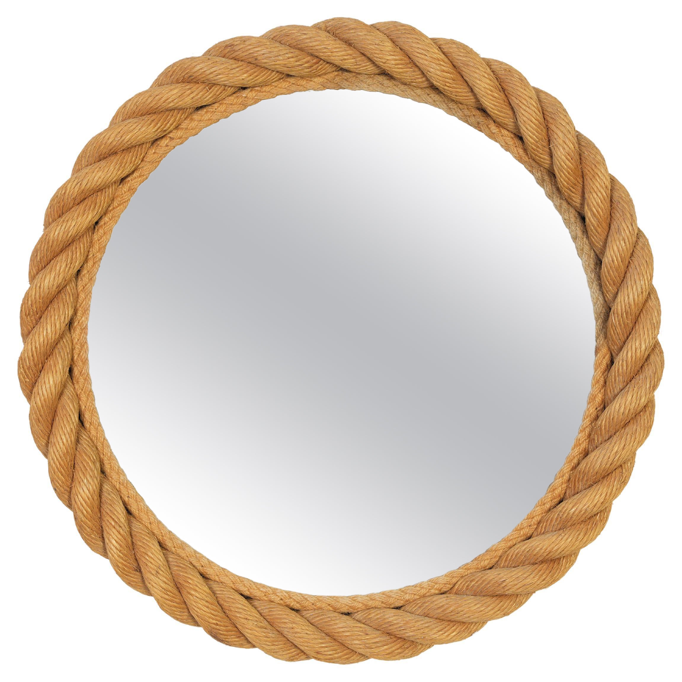 Magnifique miroir circulaire français du milieu du siècle Audoux-Minet en corde