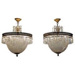 Pair French Antique Crystal & Bronze Chandeliers 