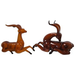 Pair of Glazed Porcelain Antelopes