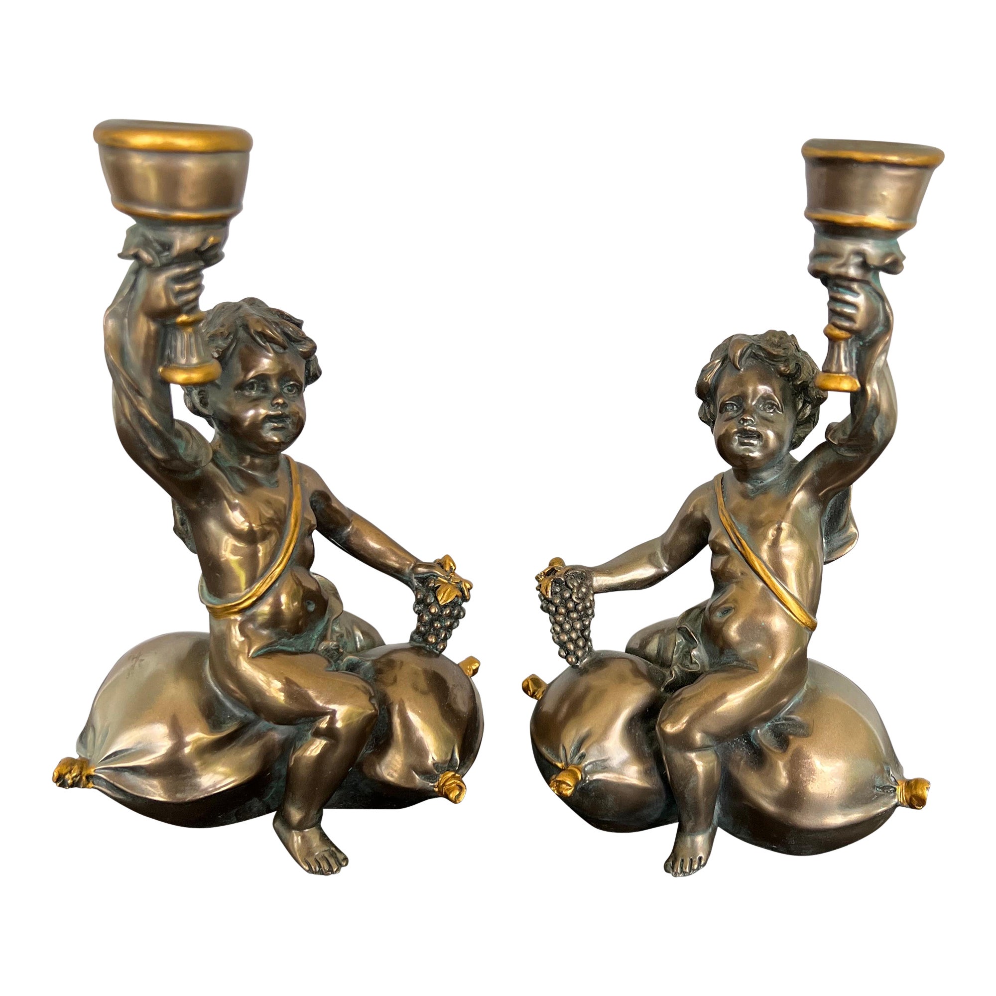 Vintage Pair Bacchus Candlesticks 