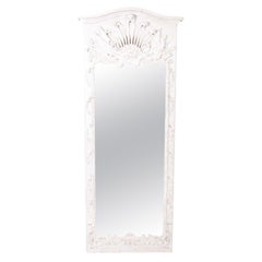 Antique Rococò Style Large White Painted Floral Mirror
