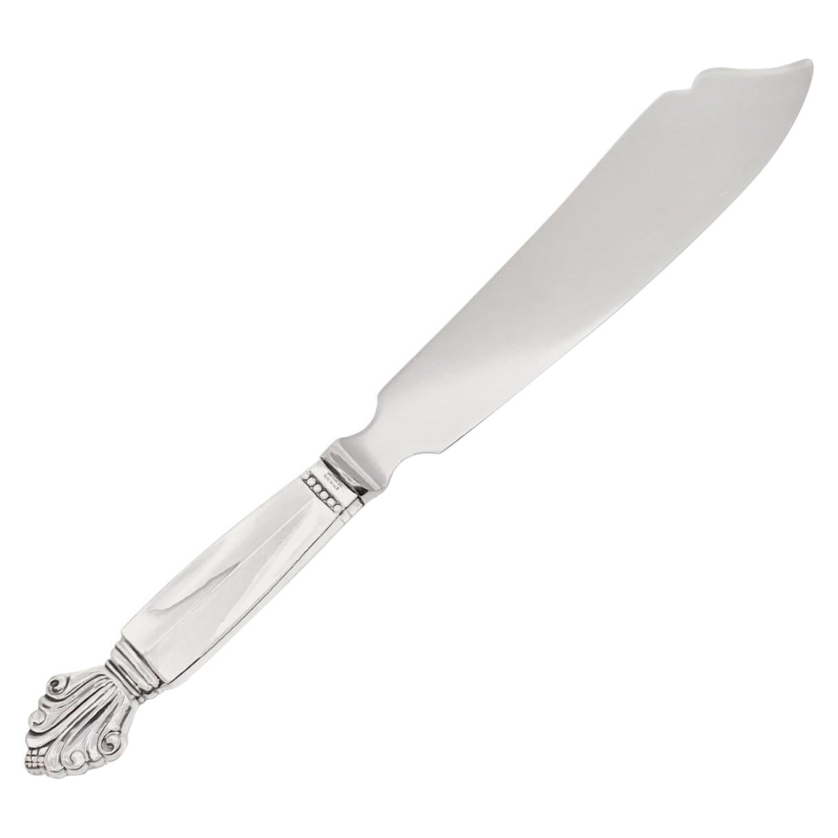 Georg Jensen Acanthus Sterling Silver Cake Knife 196 Old Type Blade For Sale