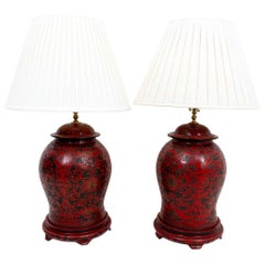 Vintage Pair Cinnabar Lamps