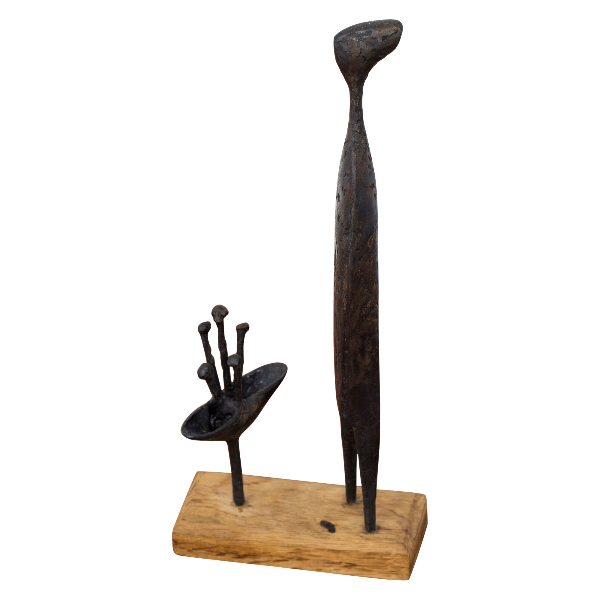 "Girl and flowers" by Bertil Lengstrand, Sweden, 1950s, oak and iron For Sale