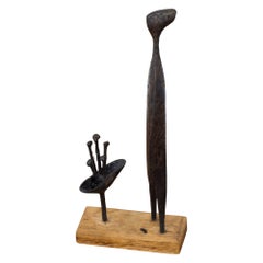 Vintage "Girl and flowers" by Bertil Lengstrand, Sweden, 1950s, oak and iron