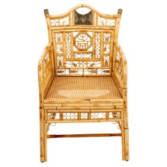 Antique Chinese Chippendale Style Bamboo Arm Chairs