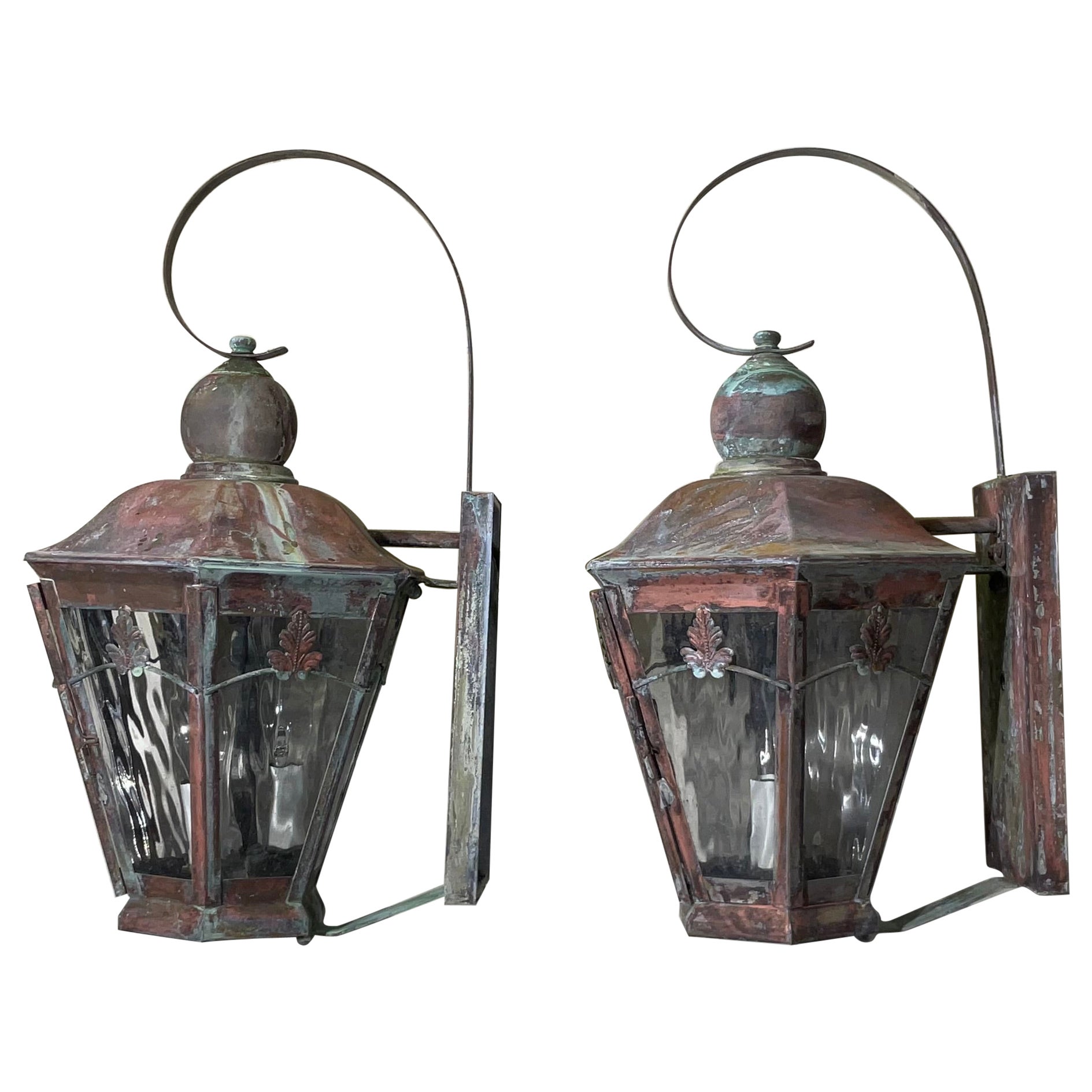 Pair of Handcrafted Solid Brass Vintage Wall Lantern For Sale