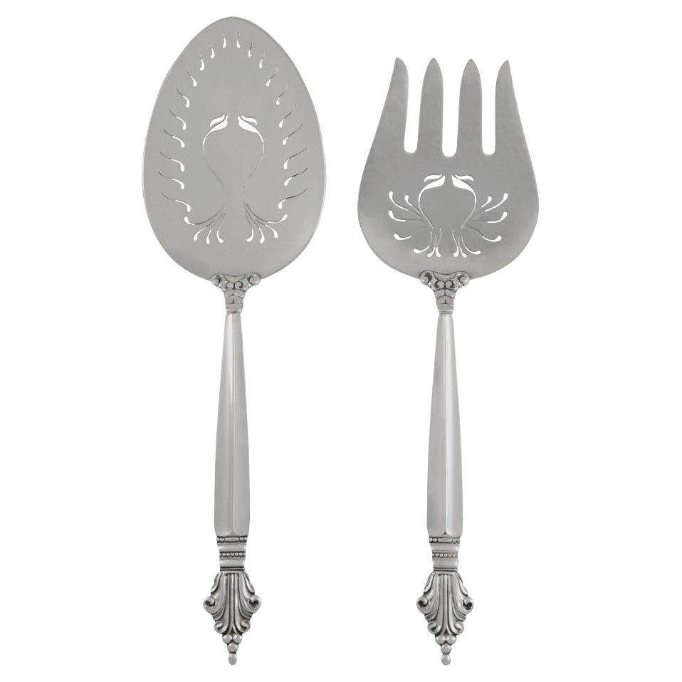 Großes Georg Jensen Sterling Silber Acanthus Fisch Servier-Set 231