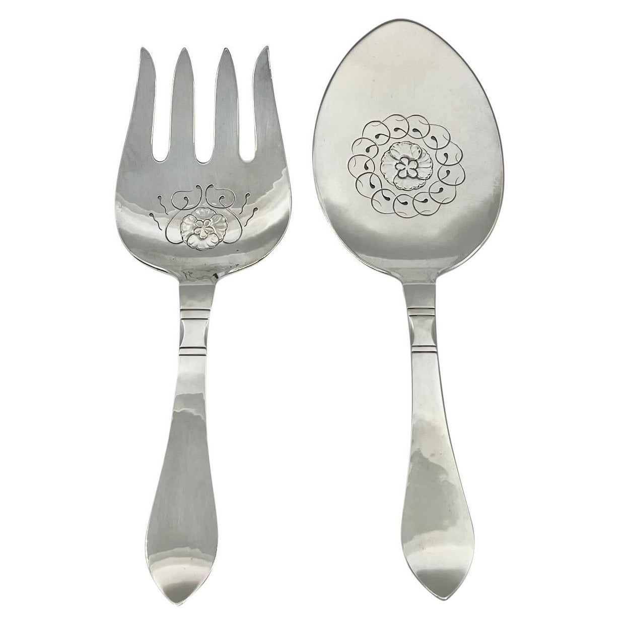 Georg Jensen Silver Continental Sterling Silver Fish Serving Set 231 For Sale