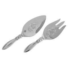 Georg Jensen Fisch-Servierbesteck aus Sterlingsilber mit Kakteenmotiv 232